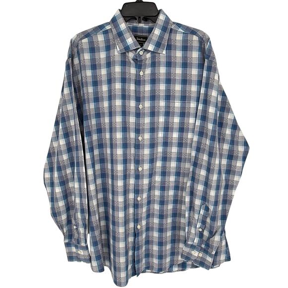 Neiman Marcus Men's Casual Shirt Button Up Light Blue Plaid - Picture 1 of 5